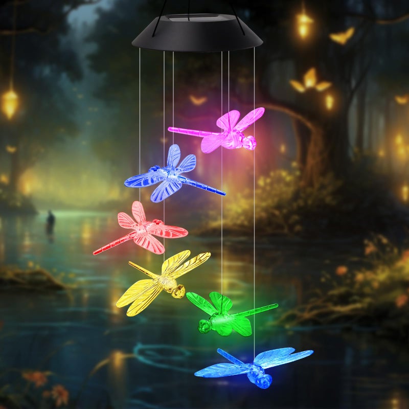 AVEKI Solar Wind Chimes Outdoor, Color-Changing Solar Mobile Wind Chime Waterproof Solar Powered LED Hanging Lamp for Outdoor Garden Festival Decoration (Dragonfly) - Image 3
